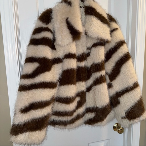 NWOT Free People Fiona Zebra Faux Fur Coat - Picture 10 of 16